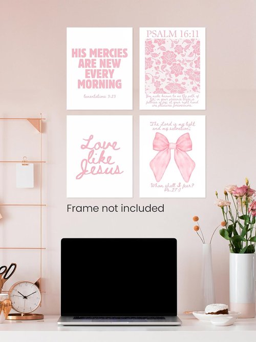 FGFK Christian Wall Art Prints Set - Girly Pink Bible Verse Decor for Girls Room | 8x10 Unframed