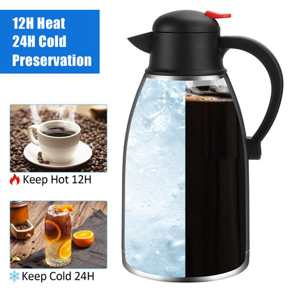 68 Oz Thermal Coffee Carafe,2 Liter Stainless Steel Thermos Carafe,Double Wall Insulated Coffee Server,Fully Sealed Coffee Thermos Dispenser Keep Hot 12 Hours,Vacuum Thermal Pot for Coffee Tea