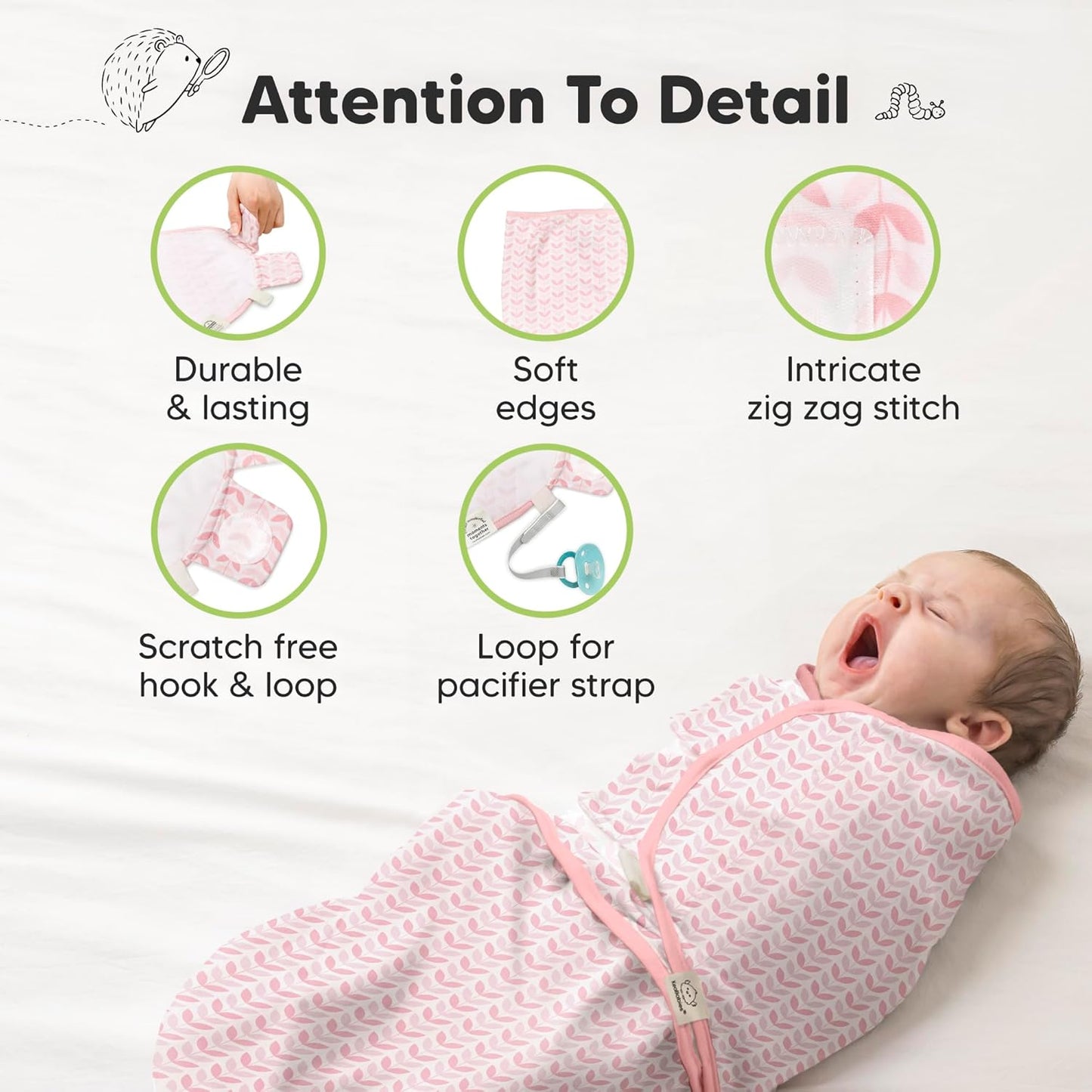 Skiennix Organic Baby Swaddle Sleep Sacks - Soft & Snug for Newborns 3-6 Months | Blossom, Large