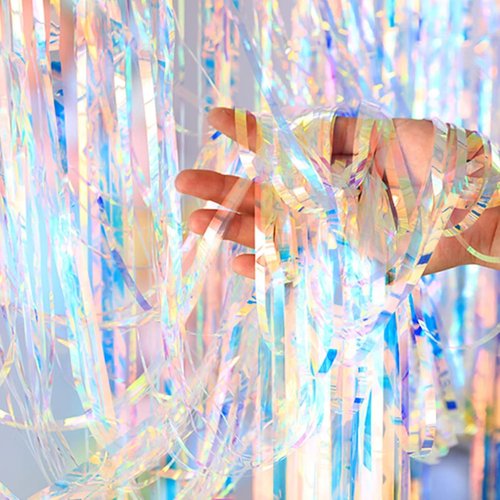 Iridescent Foil Curtain Backdrop by [Brand Name] - Stunning Neon Streamers for Party Decor | 3.2 ft x 6.5 ft