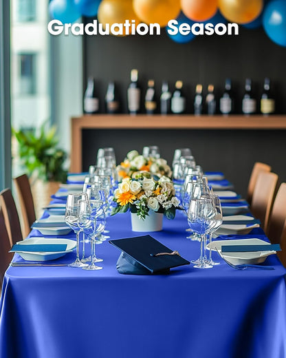 Pureegg Disposable Plastic Tablecloths - 8 Pack, 54 x 108 Inch, Leakproof & Sturdy for Graduation Party, Blue