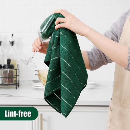 Homaxy Microfiber Kitchen Towels - 12 Pack Soft & Absorbent Dishcloths | Quick Drying Rags in Dark Green, 28 x 16 & 12 x 12 Inch