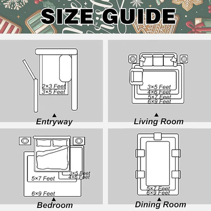 2x3 ft Christmas Rug - Gingerbread Design, Non-Slip, Machine Washable