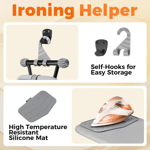 APEXCHASER Ironing Board, Compact Iron Board with Silicon Mat, Foldable Ironing Board with Heat Resistant Cover, 7 Height Adjustable, Space Saver Iron Board,13x43 Solid Grey