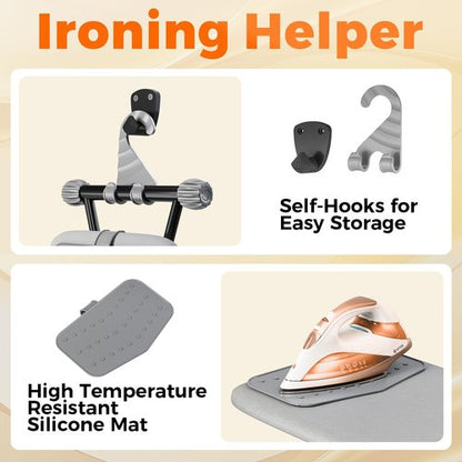 APEXCHASER Ironing Board, Compact Iron Board with Silicon Mat, Foldable Ironing Board with Heat Resistant Cover, 7 Height Adjustable, Space Saver Iron Board,13x43 Solid Grey