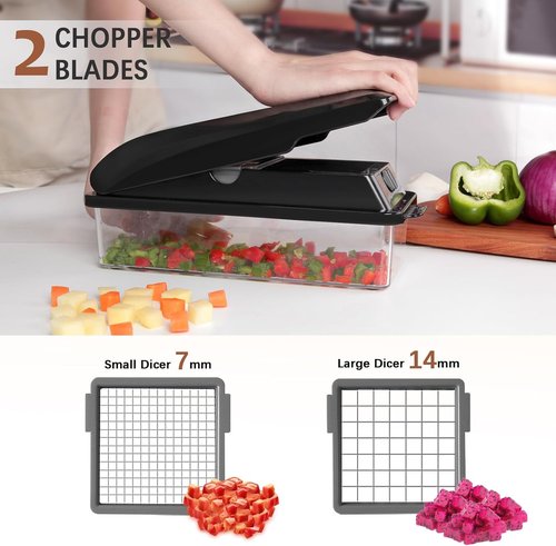 LHS Professional Vegetable Chopper - 7-in-1 Multifunctional Food Slicer & Dicer with Storage Containers | Black