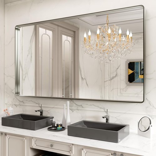 LOAAO Brushed Nickel Bathroom Mirror - 84x32 Inch Rounded Rectangle Design | Anti-Rust, Versatile Hanging Options
