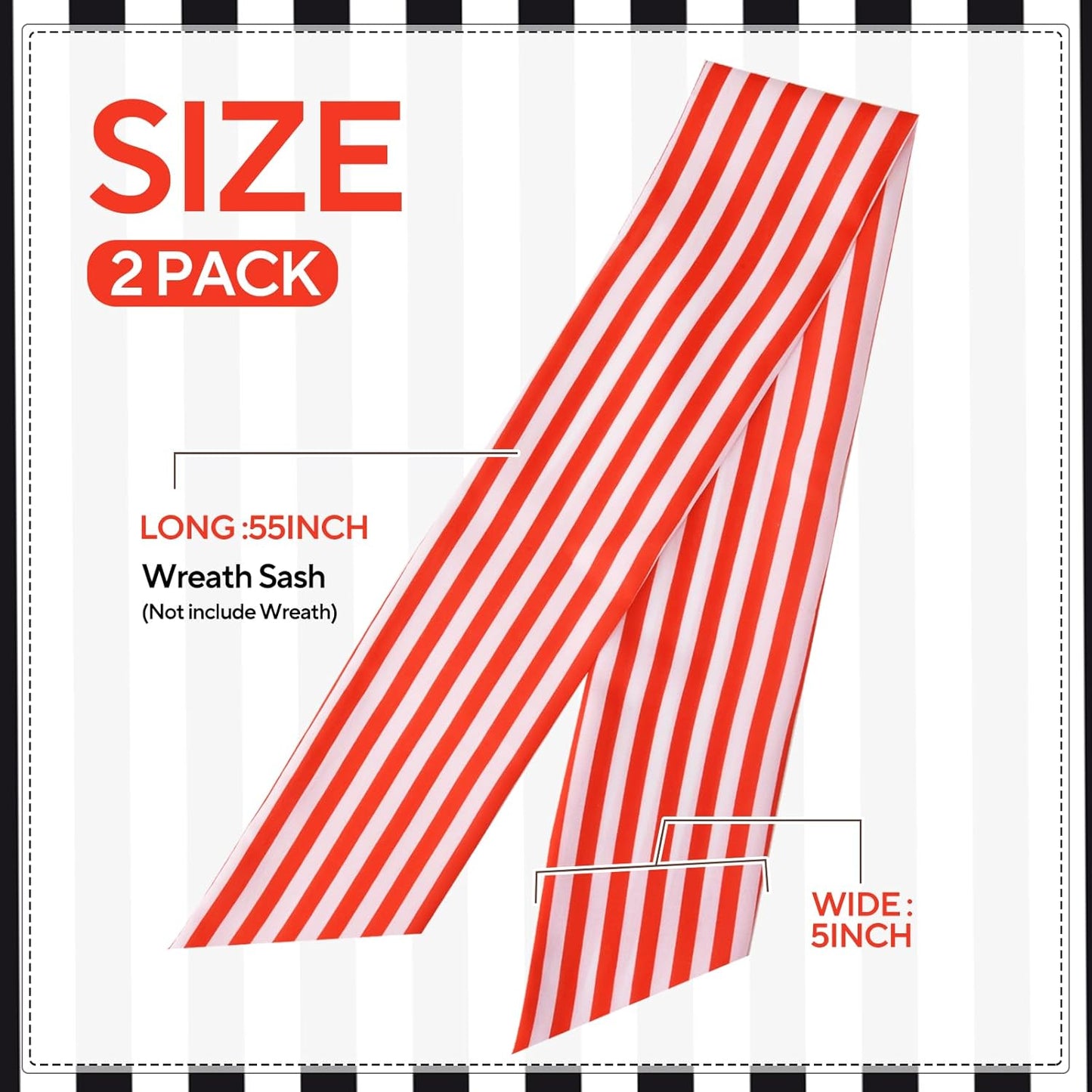 Stripe Boxwood Wreath Sash by [Brand Name] - 2 Pack Red and White Decorative Door Garlands
