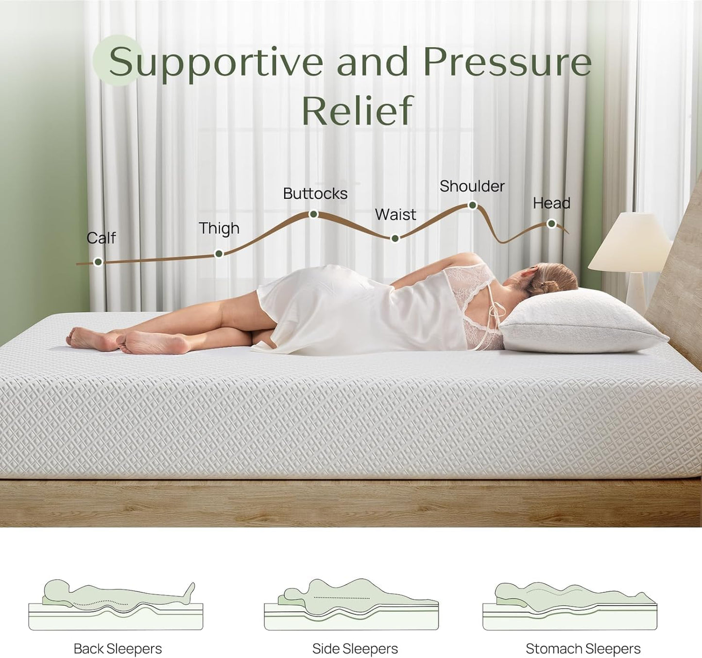 Rolanstar Queen Size Gel Memory Foam Mattress - 8 Inch, Breathable & Supportive, CertiPUR-US Certified, White