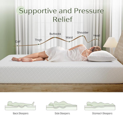 Rolanstar Queen Size Gel Memory Foam Mattress - 8 Inch, Breathable & Supportive, CertiPUR-US Certified, White