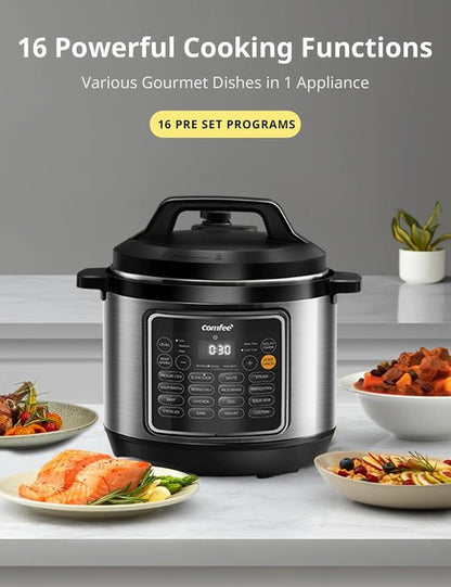 COMFEE’ 8 Quart Pressure Cooker - 16 Cooking Functions, Non-Stick Ceramic Inner Pot | Versatile Slow Cooker & Yogurt Maker
