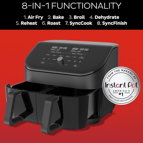Instant Pot Vortex Plus XL 8QT Air Fryer - Clear Windows & 8-in-1 Versatility, Black