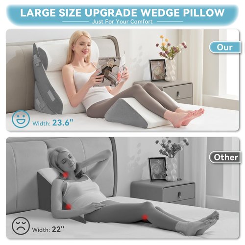 Kingfun 4PCS Orthopedic Bed Wedge Pillow Set for Sleeping, Post Surgery Memory Foam Support Pillows for Back, Neck and Leg Pain Relief, Adjustable Triangle Pillow - Acid Reflux, Anti Snoring & GERD