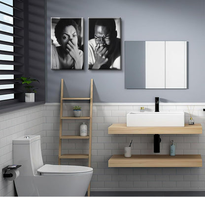 Skiennix Funny Bathroom Canvas Wall Art - Black & White Comedy Movie Posters | Ready to Hang (8x10in)