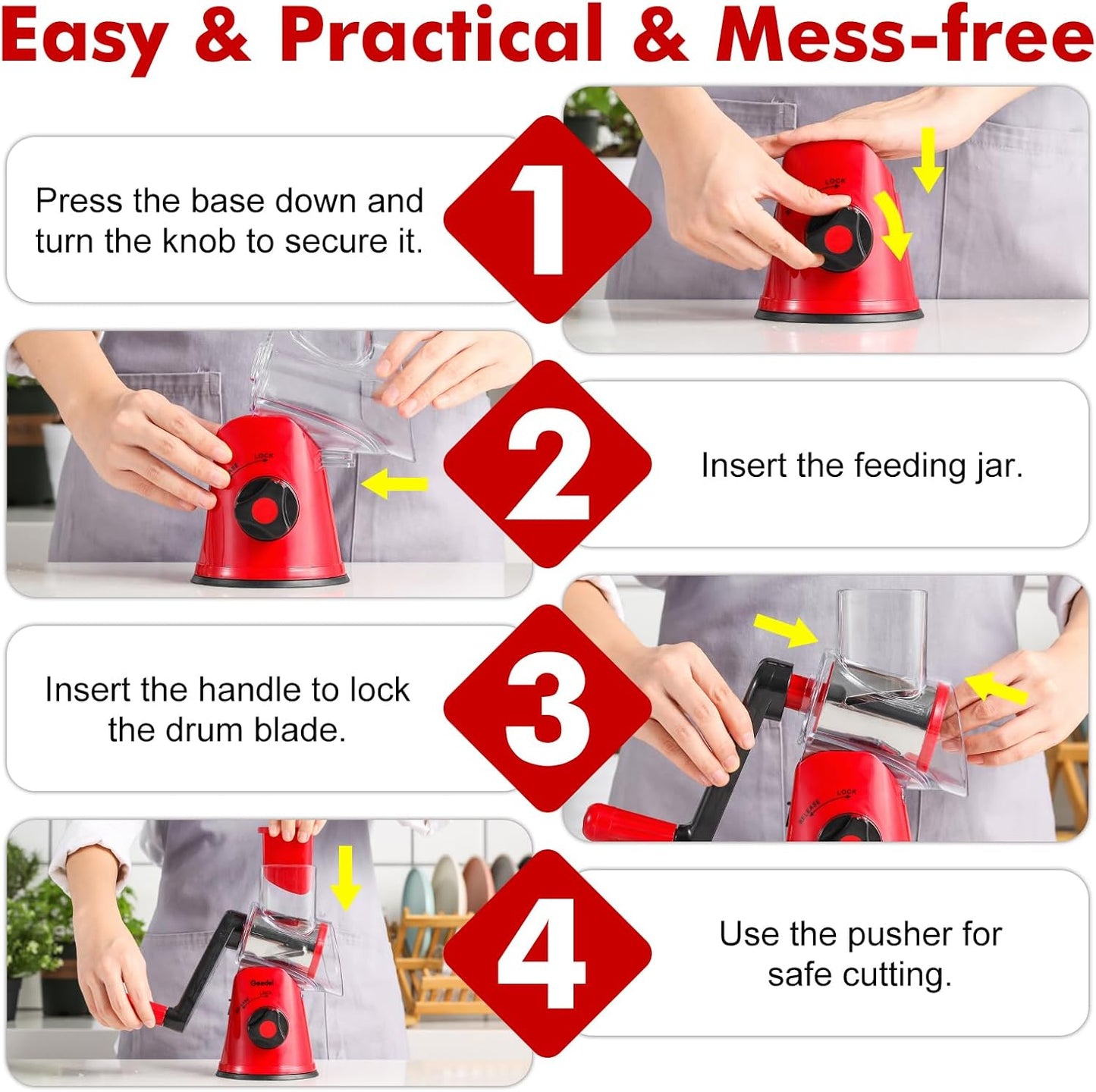 Skiennix Rotary Cheese Grater - Fast Vegetable Slicer with 3 Drum Blades | Efficient Kitchen Tool