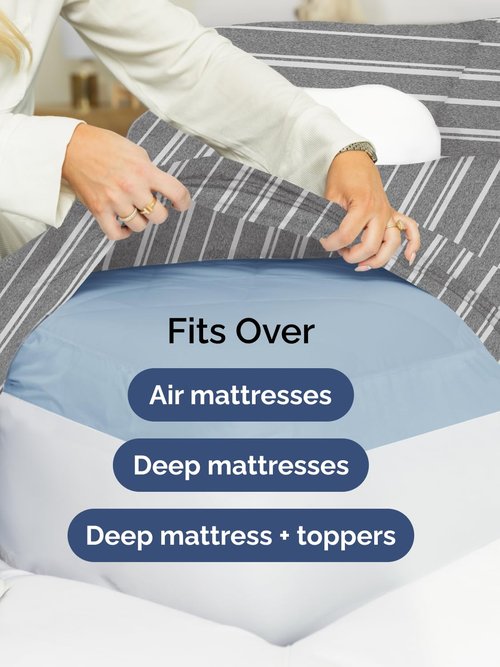 Extra Deep King Sheet Set - 6 Piece Breathable and Cooling Sheets - Hotel Luxury Bedding for Women, Men, Kids & Teens - Easy & Secure Fit - Soft and Wrinkle Free - Extra Deep Pockets - Grey Stripes