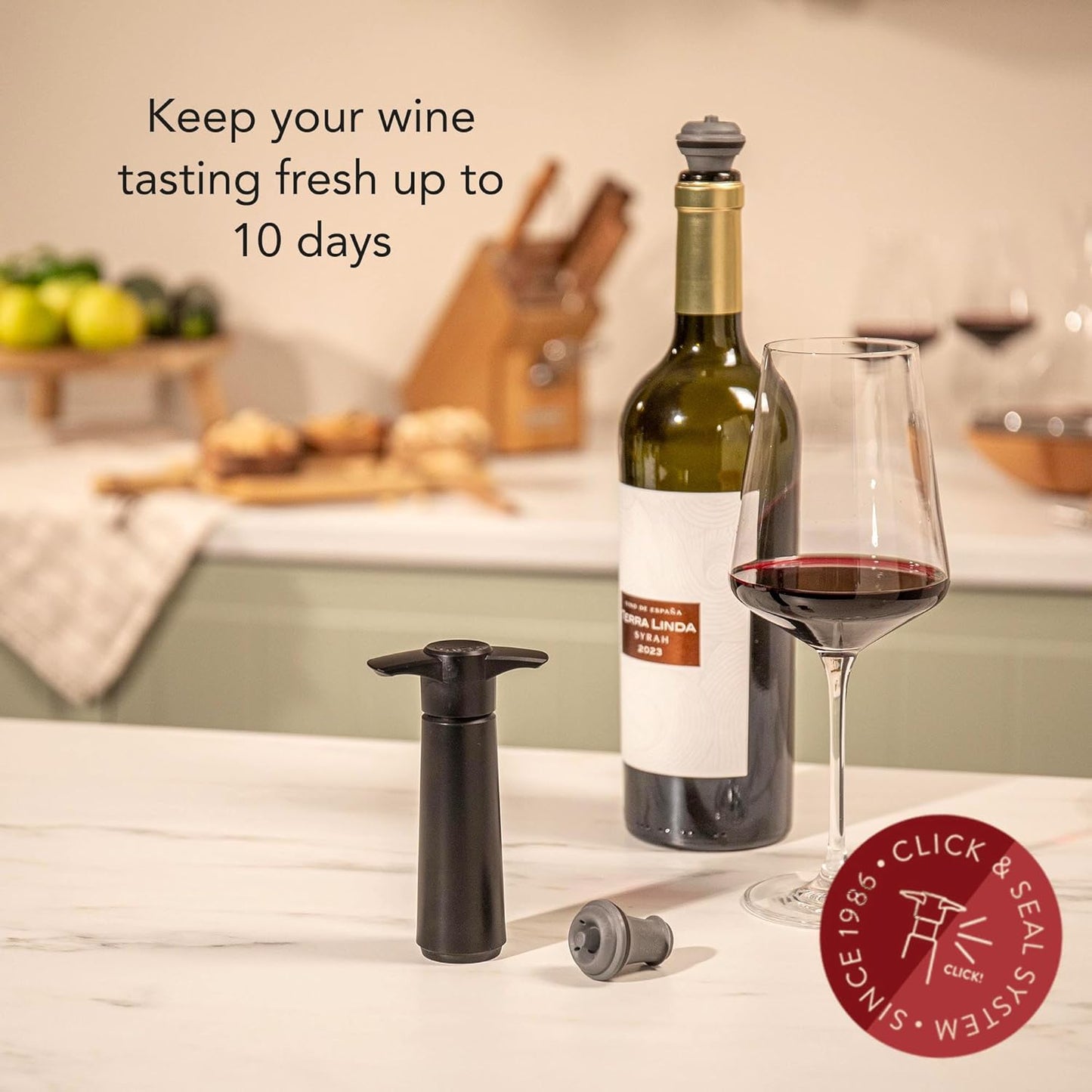 Vacu Vin Original Wine Saver with 11 Vacuum Bottle Stoppers – Black Wine Preserver Pump for Red or White Wine – Manual Air Remover System – Airtight Seal – Keep Wine Fresh Longer