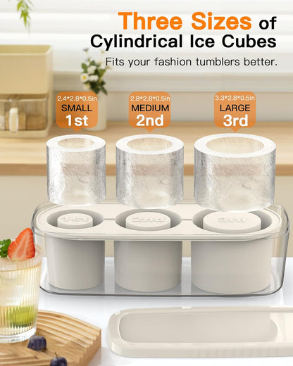 Skiennix Silicone Ice Cube Tray - Easy Fill & Release Cylinder Molds for 30Oz-40Oz Tumblers | BPA-Free White