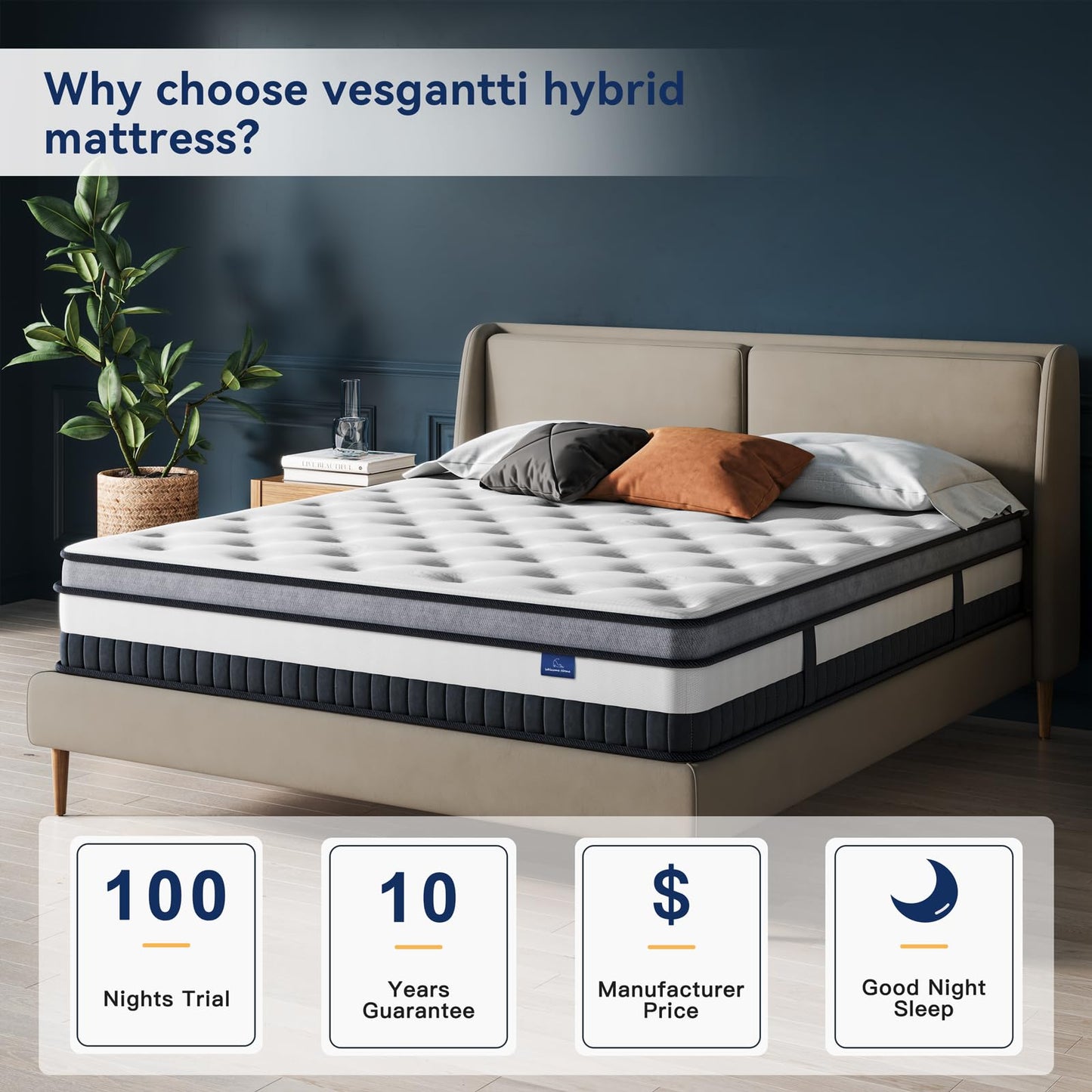 Vesgantti Queen Mattress 12 Inch Innerspring Multilayer Hybrid Queen Mattress - Ergonomic Design with Memory Foam and Pocket Spring Mattresses Queen Size - Box Top Series Medium Firm Feel