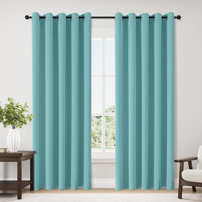 ChrisDowa Blackout Curtains - Extra Wide Thermal Insulated Grommet Panels for Bedroom | Aqua, 70 x 84 Inch