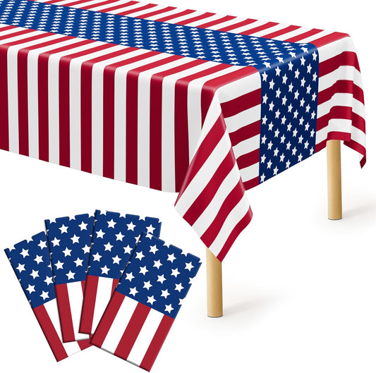 Patriotic Tablecloths by 4th of July | 4 Pcs 108" x 54" Red, White & Blue Rectangle Covers