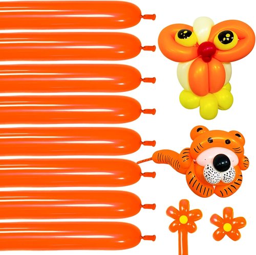 Long Orange Balloons Kit - 260 Bright Latex Balloons for Kids' Party & Halloween Decor
