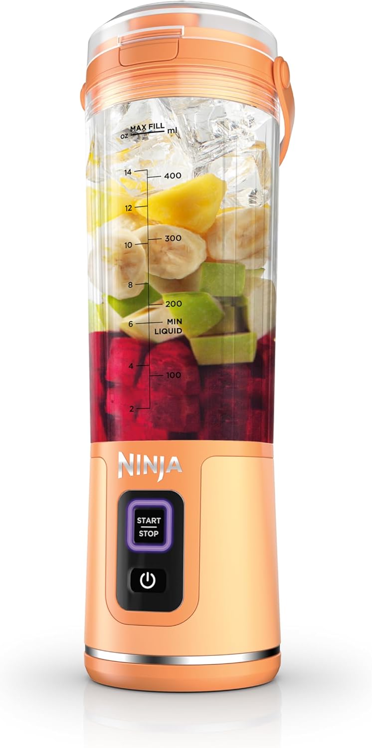 Ninja Blast Portable Blender - Cordless 18oz Personal Blender for Smoothies & Shakes | BPA Free, USB-C Rechargeable, Leakproof Lid, Orange Apricot