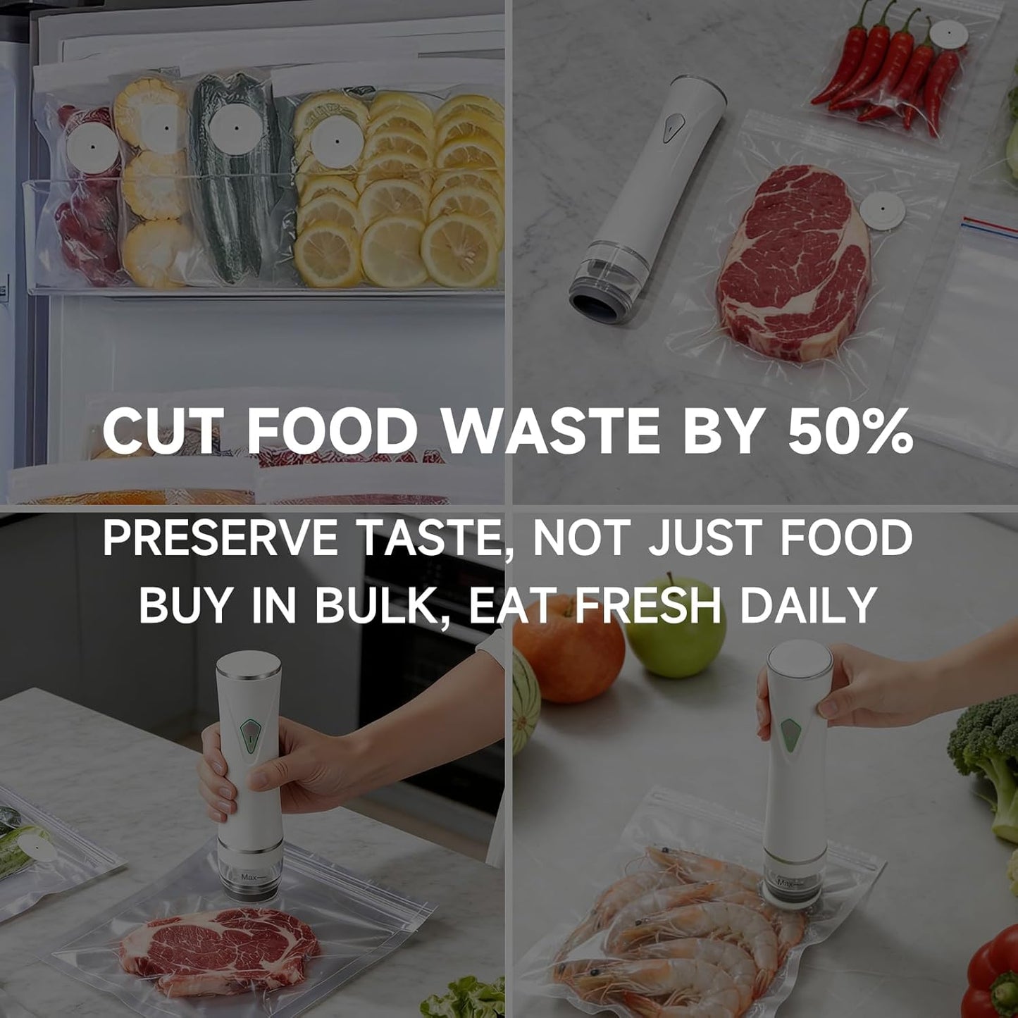 Skiennix Handheld Vacuum Sealer - Keep Food Fresh 5X Longer | Compact Design with 30 Reusable Pouches
