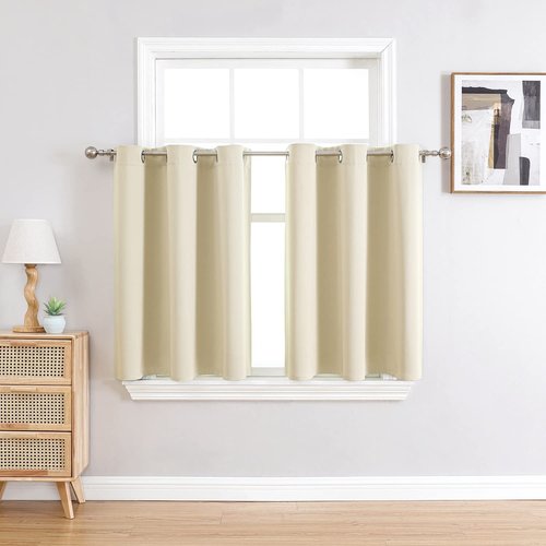 ChrisDowa Small Window Curtains for Kitchen and Bedroom - Grommet Short Thermal Insulated Room Darkening Curtains (2 Panels, Beige, 36 x 24 Inch)