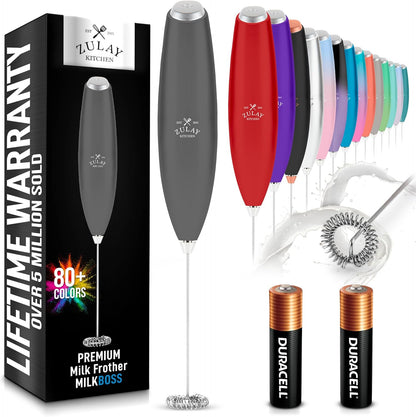 Zulay Kitchen Milk Frother Handheld Electric Whisk with AA Duracell Batteries – Durable Drink Mixer for Coffee, Lattes, Cappuccinos & More - Charcoal
