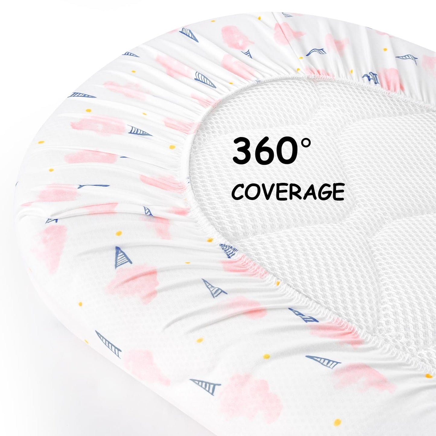 Yoofoss Bassinet Sheets for Baby,3-Pack Fitted Bassinet Sheets Set Compatible with Halo Bassinest Swivel Sleeper,Baby Delight,Angelbliss,Soft Breathable Bassinet Mattress Sheets (Pink+Floral)