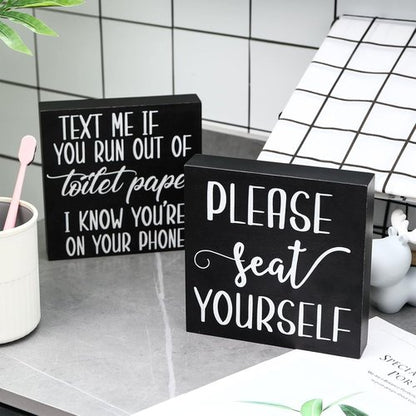 Jetec Farmhouse Bathroom Signs Decor - Rustic Wooden Plaque Wall Art | Set of 2 Please Seat Yourself (Black)