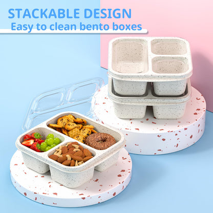 Enstphjoy Snack Boxes (3 Pack) - Stackable Bento Boxes with 3 Compartments, Meal Prep Containers Reusable, Lightweight Lunch Containers for Kids and Adults, BPA Free (Off White)