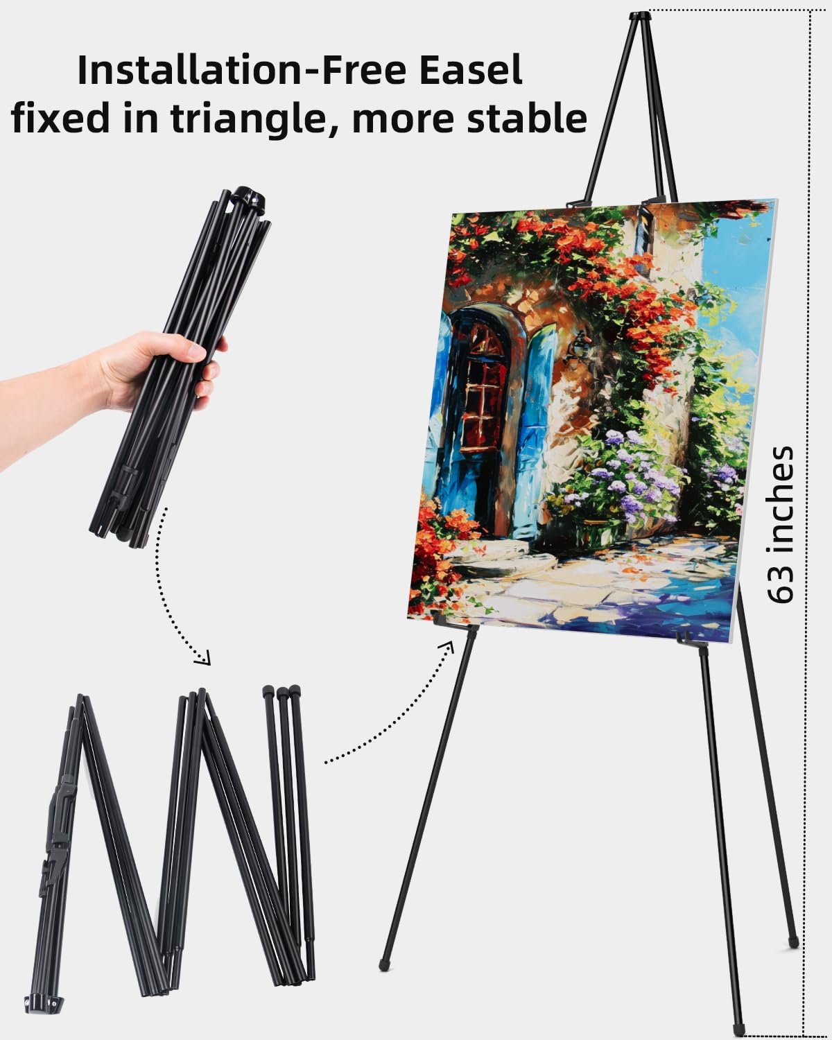 Nicpro Art Folding Easels - 63-Inch Metal Tripod Display Stands, 6 Pack with Carry Bag - Black Collapsible
