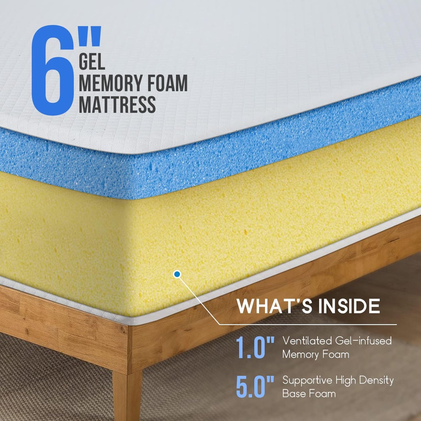 PayLessHere 6-Inch Twin Gel Memory Foam Mattress - Fiberglass Free & CertiPUR-US Certified for Cool Sleep