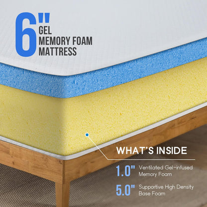 PayLessHere 6-Inch Twin Gel Memory Foam Mattress - Fiberglass Free & CertiPUR-US Certified for Cool Sleep
