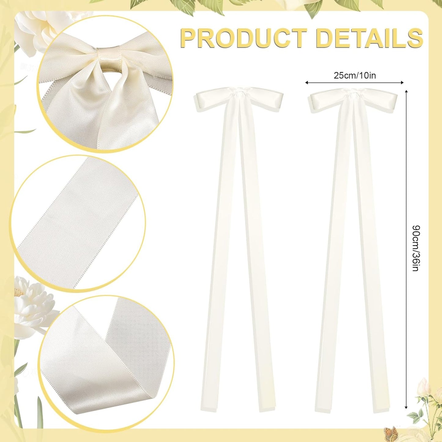 Skiennix 24 Pcs Large Ivory Wedding Ribbon Bows - Elegant Chair Decorations for Ceremonies