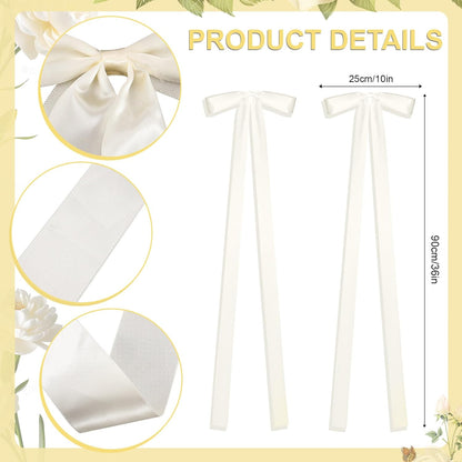 Skiennix 24 Pcs Large Ivory Wedding Ribbon Bows - Elegant Chair Decorations for Ceremonies