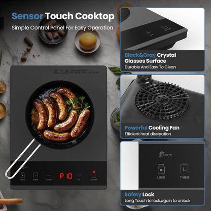 Skiennix Electric Hot Plate - Portable Ceramic Cooktop with 24-Hour Timer & Child Safety Lock | 1800W Infrared Burner