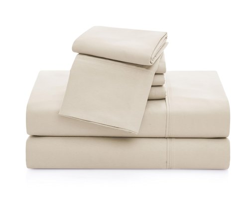 Casual Living Cali King Sheets Set 6 Piece Cooling Bed Sheets with 4 Envelope Pillowcases Soft Microfiber Deep Pocket Hypoallergenic Washable Bedding Set for Master Bedroom, California King, Beige