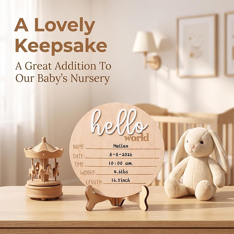 Wooden Baby Announcement Sign Set - 3pcs Hello World Its a Boy Its a Girl Basswood