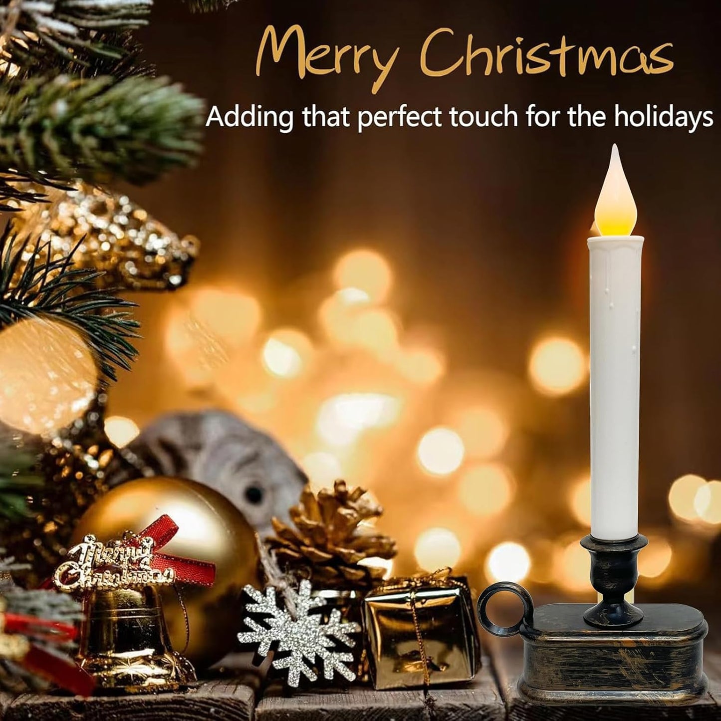 4 Pack LED Flameless Taper Candles by [Brand Name] - Dusk to Dawn Sensor, Battery Operated, Bronze Base for Christmas Home Decor