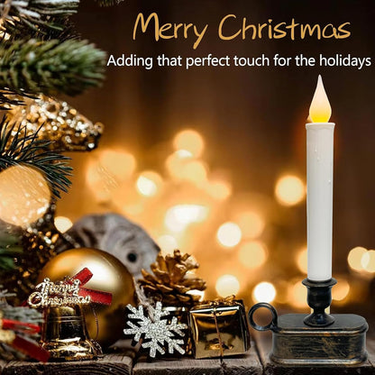 4 Pack LED Flameless Taper Candles by [Brand Name] - Dusk to Dawn Sensor, Battery Operated, Bronze Base for Christmas Home Decor
