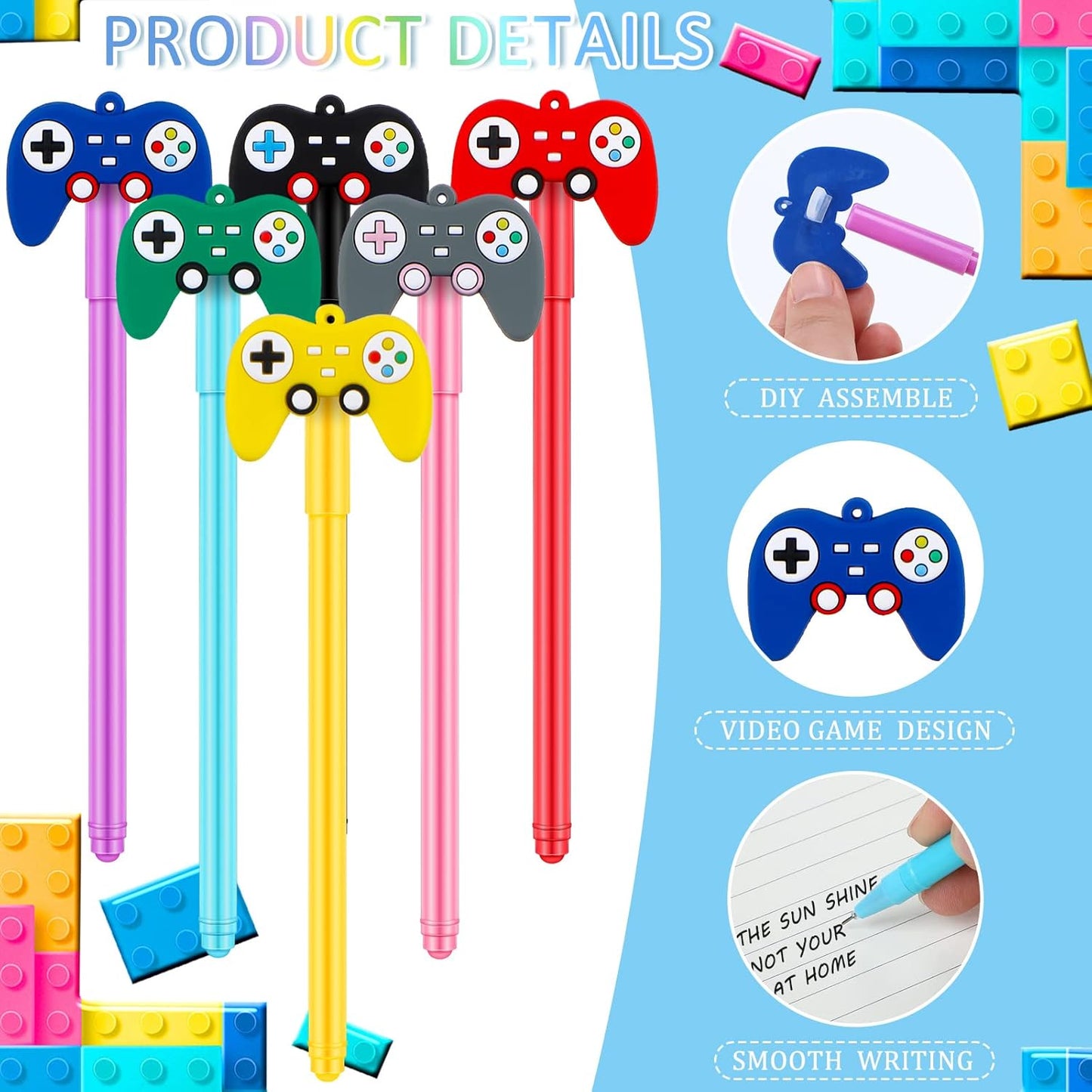 Tinlade 24 Pcs Video Game Pens - Gamer Party Favors for Themed Birthdays | Multicolor Controller Ink Pens