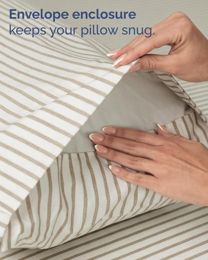 Skiennix Twin Size 3-Piece Sheet Set - Comfy, Breathable & Cooling Bed Sheets - Luxury Beige Stripes
