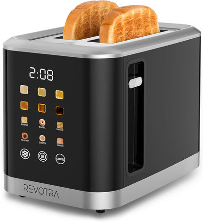 Skiennix 2-Slice Toaster - Stainless Steel with LED Display, Extra Wide Slots & 6 Shade Settings