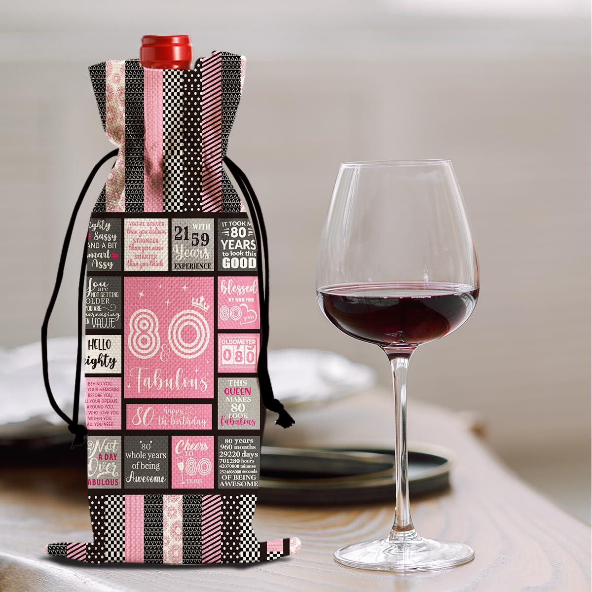 FBCCZEY Funny Birthday Gifts for 80 Year Olds Wine Bag, Happy Anniversary 80th Birthday Party Decorations for Women Men Wine Bags, 80th Birthday Gifts for Women Men Wine Bottle Bag