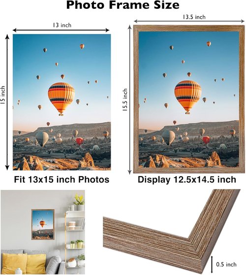 JCJMY 13x15 Rustic Brown Picture Frame - Versatile Wall Mounting for Horizontal or Vertical Display