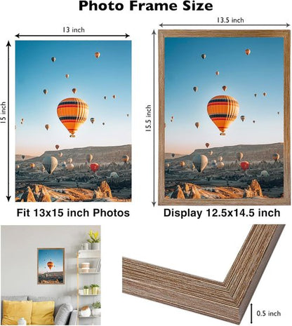 JCJMY 13x15 Rustic Brown Picture Frame - Versatile Wall Mounting for Horizontal or Vertical Display