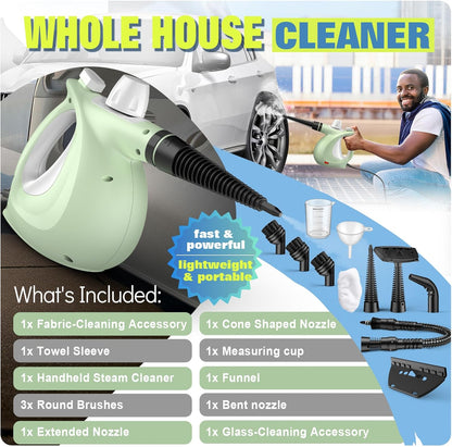 Steam Cleaner, Powerful Pressurized Handheld Steam Cleaner for Home with 11-Pc Set – Chemical-Free Multi-Surface Steamer for Effective Cleaning, Perfect for Furniture, Upholstery, Grout, Couch & Car